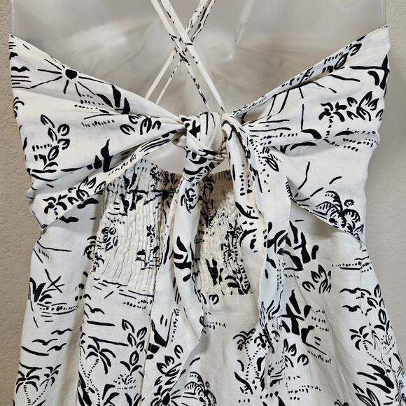 Free People Linen Blend Tunic Top This is Love Smocked Bow Strapless Tropical L - Picture 9 of 16